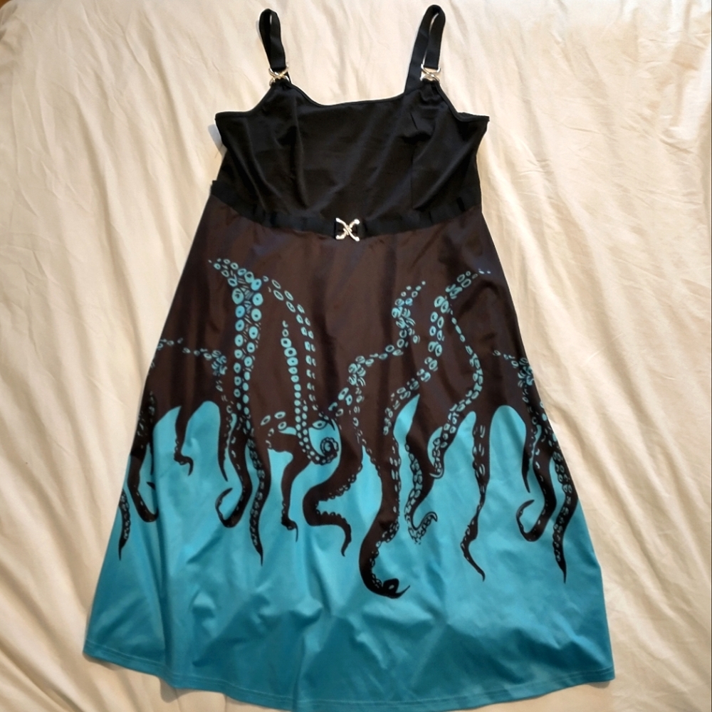 Rosegal Octopus Tentacle Dress Teal and Black Size L